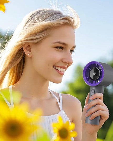 FGRYB Portable USB Rechargeable Handheld Fan - 5 Speeds, Digital Display