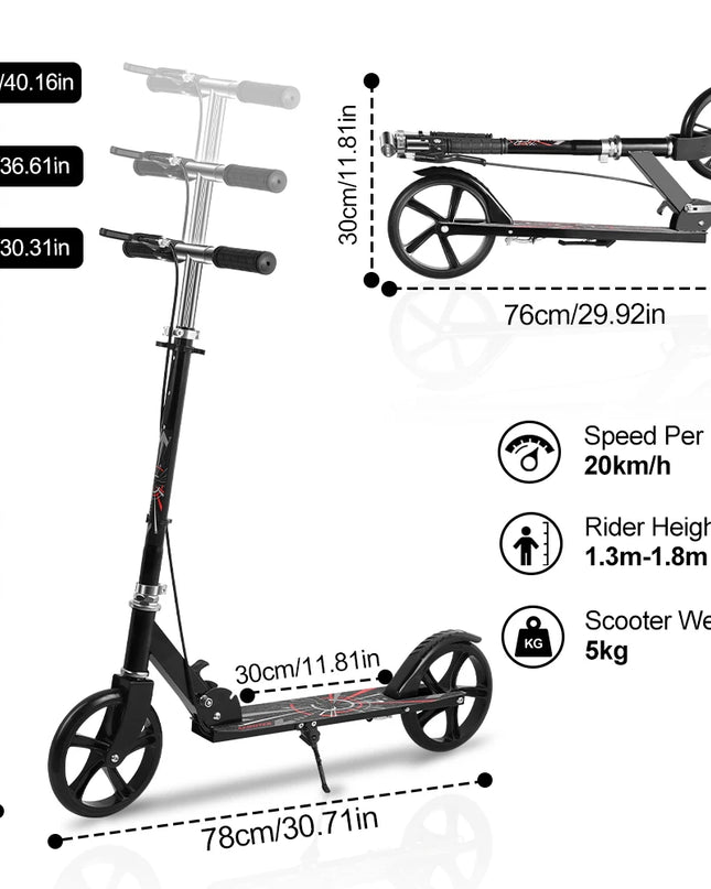 Foldable Commuter Scooter - Adjustable Height for Kids and Adults