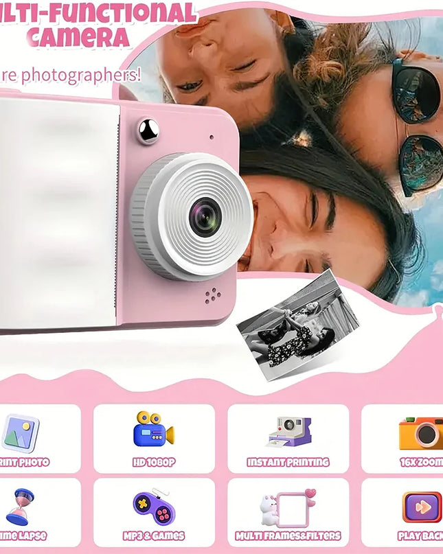 FGRYBC Kids Instant Print Camera - Portable Selfie Toy for Ages 3-14
