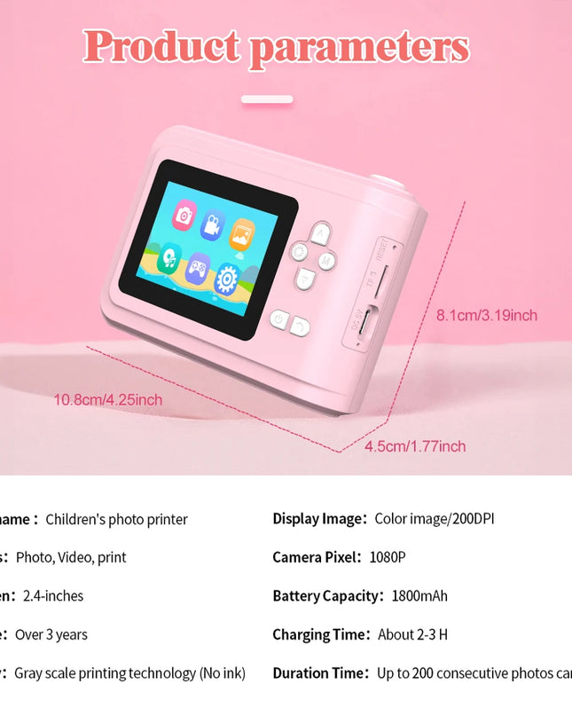 FGRYBC Kids Instant Print Camera - Portable Selfie Toy for Ages 3-14