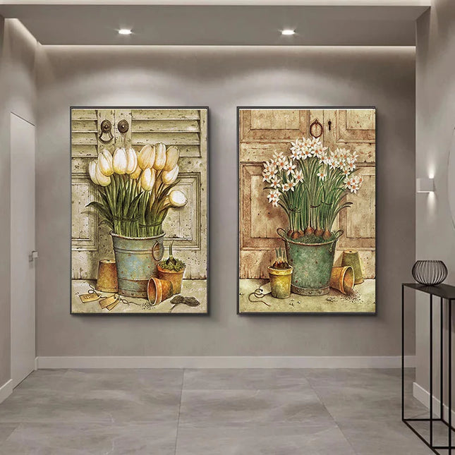 European Retro Flower Canvas Prints - Vintage Wall Art for Home Decor