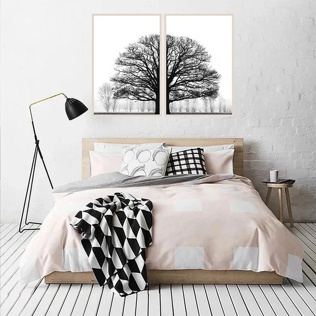Black and White Winter Tree Wall Art - Scandinavian Style Canvas Print