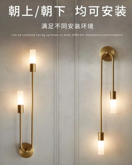 Nordic Brass LED Wall Lamp - Modern Copper Design for Bedroom