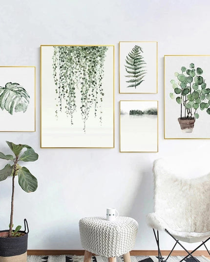 Tropical Plant Canvas Wall Art - Nordic Green Leaves for Home Decor