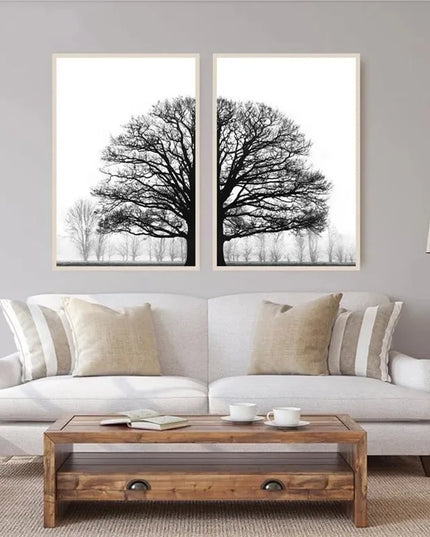 Black and White Winter Tree Wall Art - Scandinavian Style Canvas Print