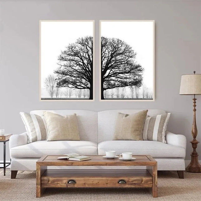 Black and White Winter Tree Wall Art - Scandinavian Style Canvas Print