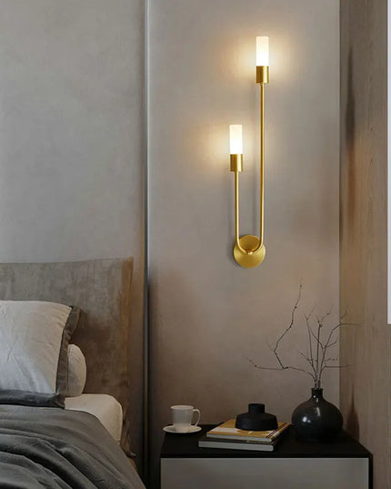 Nordic Brass LED Wall Lamp - Modern Copper Design for Bedroom