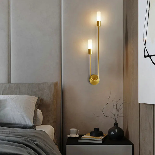 Nordic Brass LED Wall Lamp - Modern Copper Design for Bedroom
