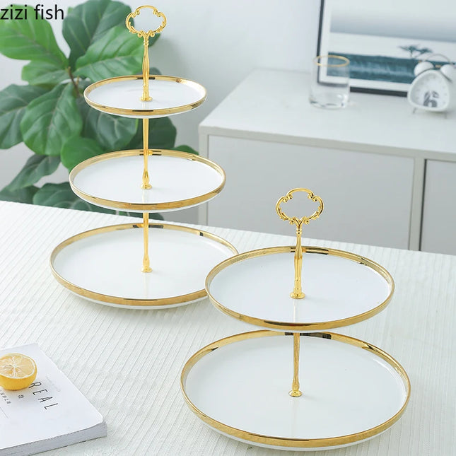 Creative White Gold-Plated Cake Stand - Multi-Layer Dessert Tray