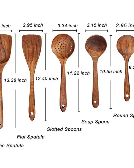 Eco-Friendly Teak Wood Kitchen Tool Set - 7 Durable Cooking Utensils