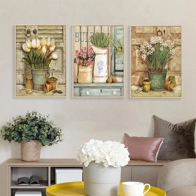 European Retro Flower Canvas Prints - Vintage Wall Art for Home Decor
