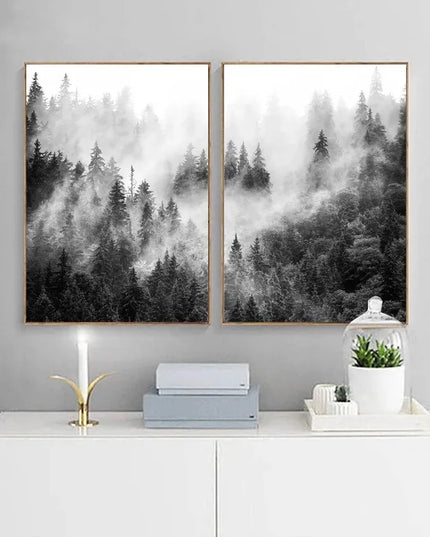 Black and White Winter Tree Wall Art - Scandinavian Style Canvas Print