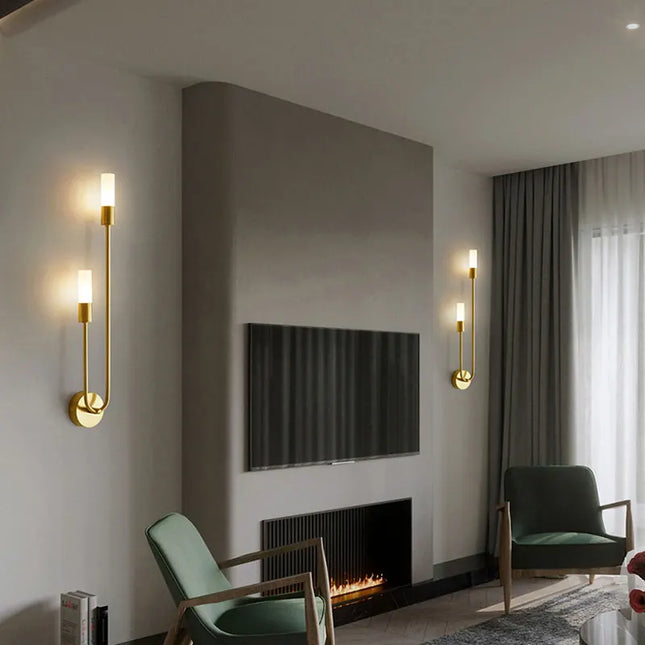 Nordic Brass LED Wall Lamp - Modern Copper Design for Bedroom