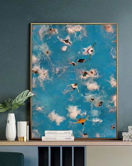 Nordic Blue Aerial Photography Canvas Print - Summer Pool Wall Art