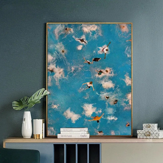 Nordic Blue Aerial Photography Canvas Print - Summer Pool Wall Art
