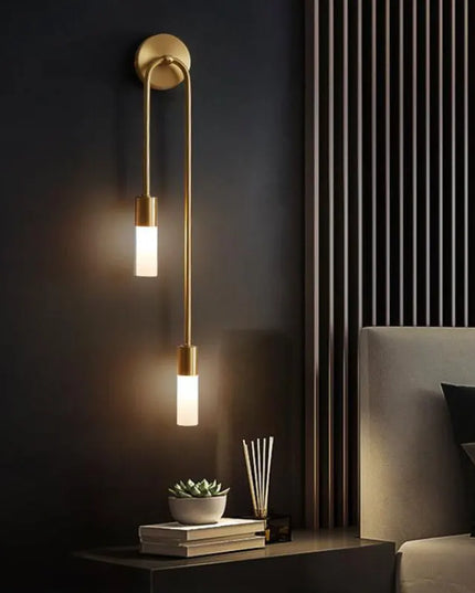 Nordic Brass LED Wall Lamp - Modern Copper Design for Bedroom