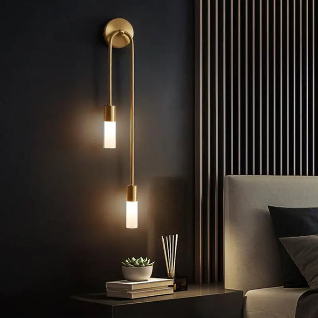 Nordic Brass LED Wall Lamp - Modern Copper Design for Bedroom