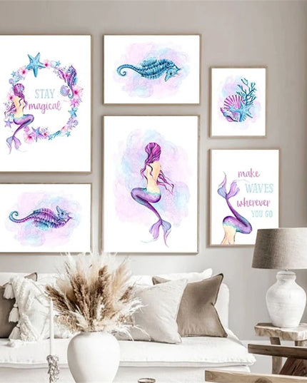 Starfish Hippocampus Mermaid Canvas Poster - Nordic Wall Art Decor