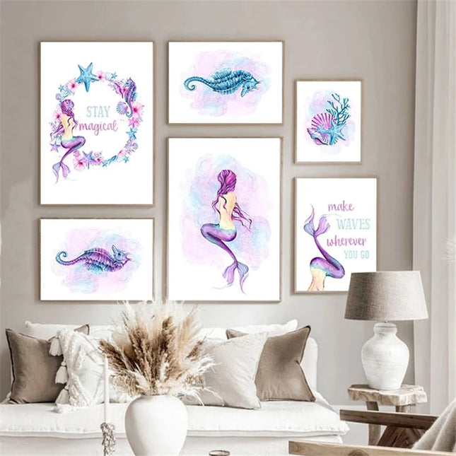 Starfish Hippocampus Mermaid Canvas Poster - Nordic Wall Art Decor