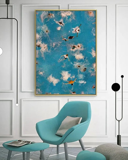 Nordic Blue Aerial Photography Canvas Print - Summer Pool Wall Art