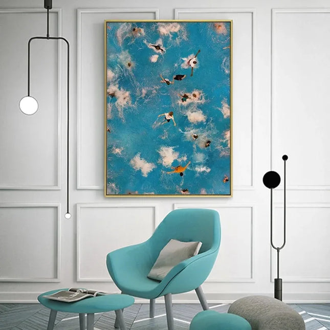 Nordic Blue Aerial Photography Canvas Print - Summer Pool Wall Art