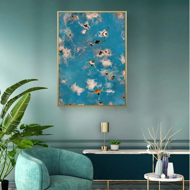 Nordic Blue Aerial Photography Canvas Print - Summer Pool Wall Art