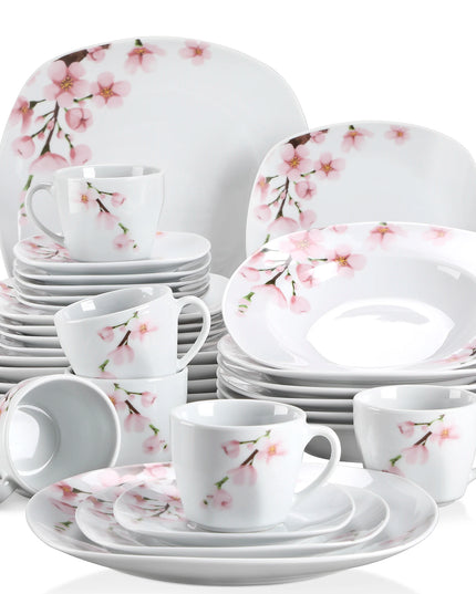 VEWEET ANNIE 60-Piece Porcelain Plate Set - Floral Dinnerware for 12