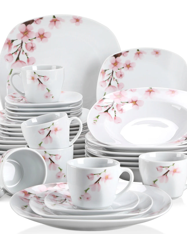 VEWEET ANNIE 60-Piece Porcelain Plate Set - Floral Dinnerware for 12