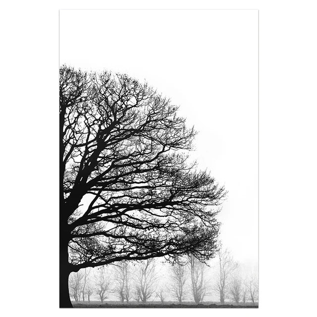 Black and White Winter Tree Wall Art - Scandinavian Style Canvas Print