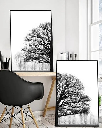 Black and White Winter Tree Wall Art - Scandinavian Style Canvas Print