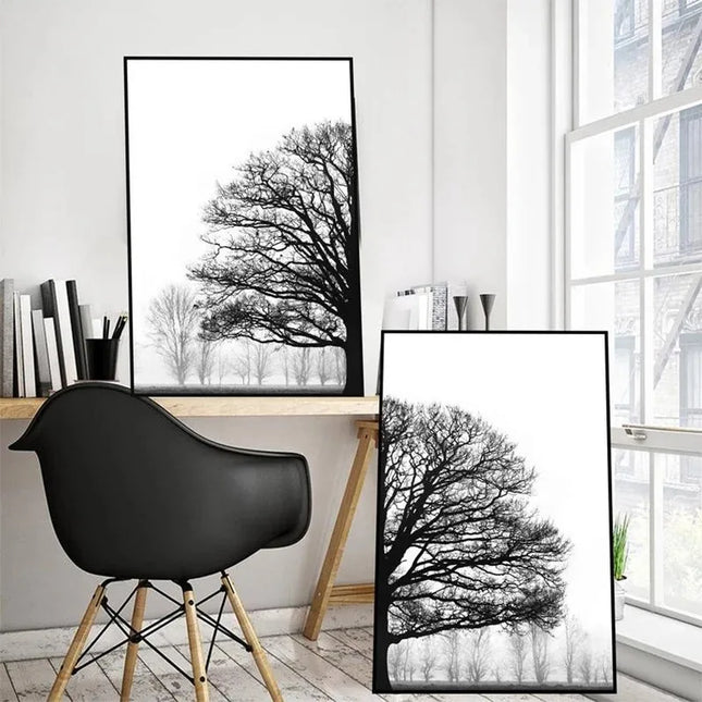 Black and White Winter Tree Wall Art - Scandinavian Style Canvas Print