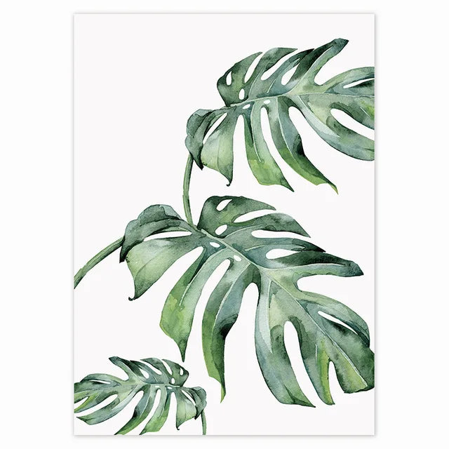 Tropical Plant Canvas Wall Art - Nordic Green Leaves for Home Decor