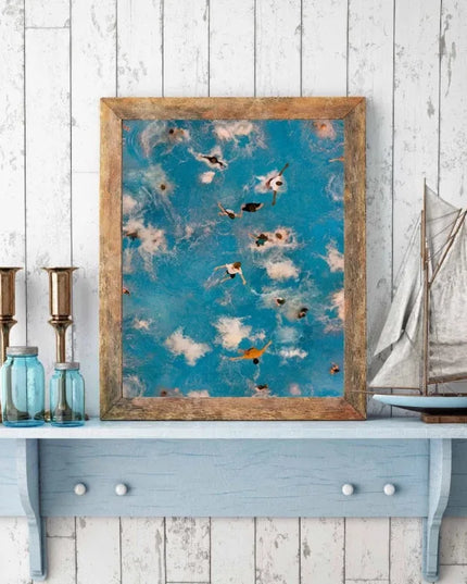 Nordic Blue Aerial Photography Canvas Print - Summer Pool Wall Art