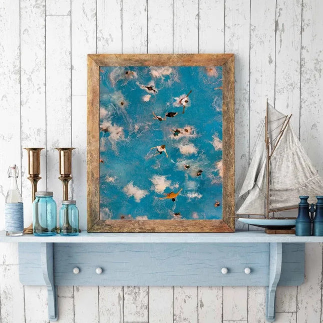 Nordic Blue Aerial Photography Canvas Print - Summer Pool Wall Art