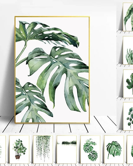 Tropical Plant Canvas Wall Art - Nordic Green Leaves for Home Decor