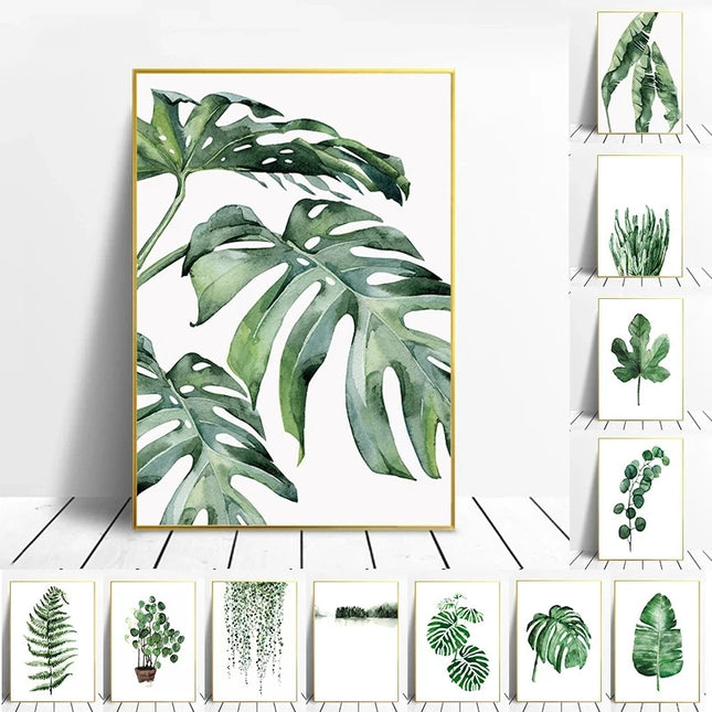 Tropical Plant Canvas Wall Art - Nordic Green Leaves for Home Decor
