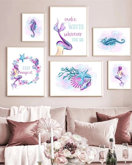 Starfish Hippocampus Mermaid Canvas Poster - Nordic Wall Art Decor