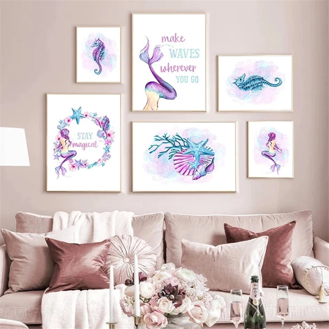 Starfish Hippocampus Mermaid Canvas Poster - Nordic Wall Art Decor