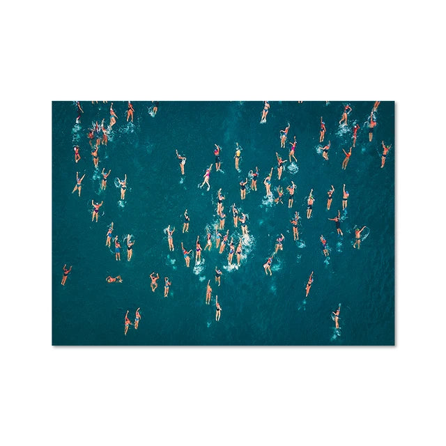 Nordic Blue Aerial Photography Canvas Print - Summer Pool Wall Art