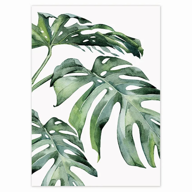 Tropical Plant Canvas Wall Art - Nordic Green Leaves for Home Decor
