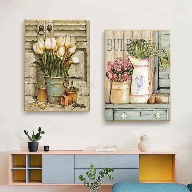 European Retro Flower Canvas Prints - Vintage Wall Art for Home Decor
