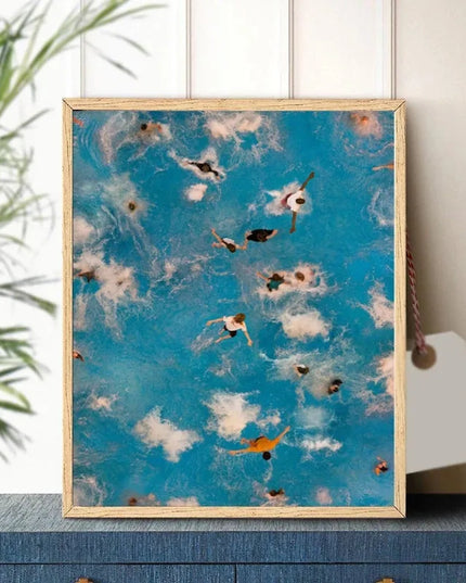 Nordic Blue Aerial Photography Canvas Print - Summer Pool Wall Art