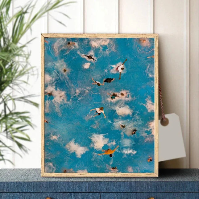 Nordic Blue Aerial Photography Canvas Print - Summer Pool Wall Art