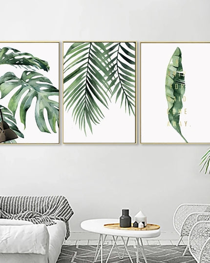 Tropical Plant Canvas Wall Art - Nordic Green Leaves for Home Decor