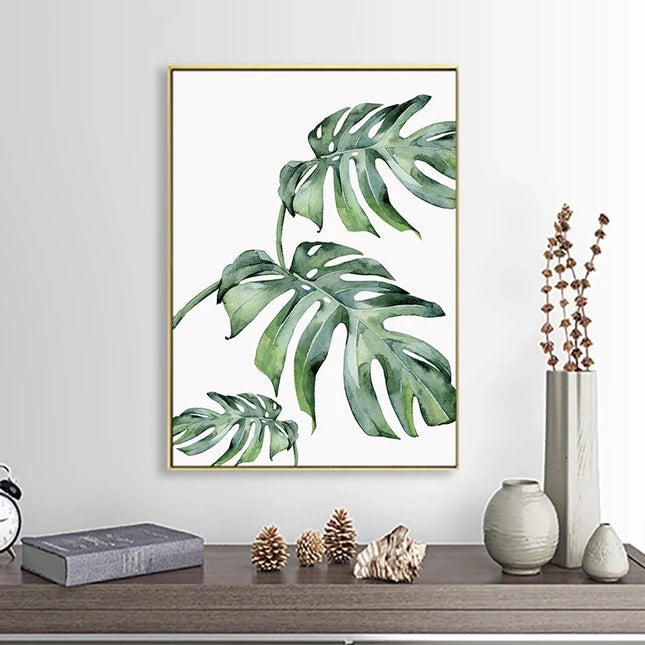 Tropical Plant Canvas Wall Art - Nordic Green Leaves for Home Decor