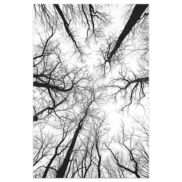 Black and White Winter Tree Wall Art - Scandinavian Style Canvas Print