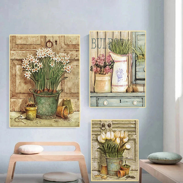 European Retro Flower Canvas Prints - Vintage Wall Art for Home Decor