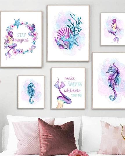 Starfish Hippocampus Mermaid Canvas Poster - Nordic Wall Art Decor