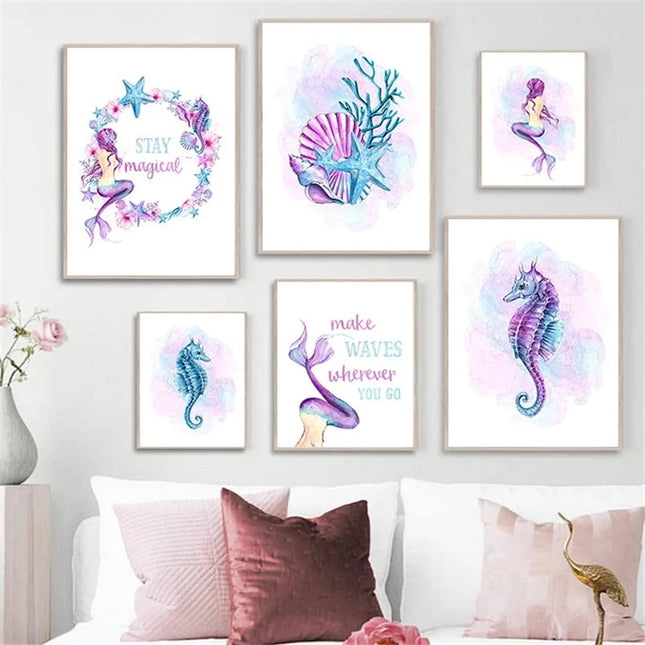 Starfish Hippocampus Mermaid Canvas Poster - Nordic Wall Art Decor