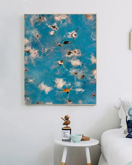 Nordic Blue Aerial Photography Canvas Print - Summer Pool Wall Art